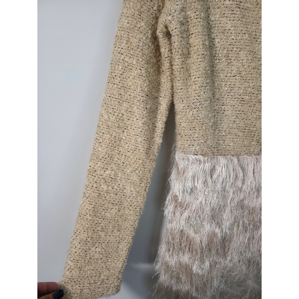 SofieMae Tweed Fringe Jacket Dress Beige Button Front Size M Chic - Picture 6 of 14